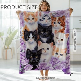 GLOBLELAND Kitten Collage Throw 59×51 inch Cats Flowers Soft Cozy Flannel Blanket Washable Fuzzy Throw Blanket for Home Office Room Bed Sofa Chair Gift Women Man