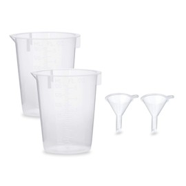 Octopus 2 x measuring cups 150 ml + 2 x mini funnels for filling and transferring liquids (2 sets)