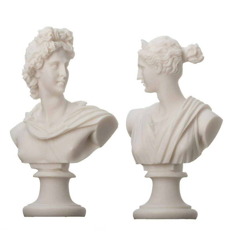 Artemis Diana and Apollo Bust Greek Statues Figurine Gods Alabaster