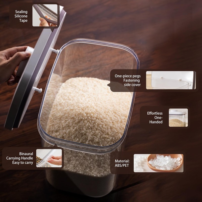 LivLab Rice Container - 25 Lbs/12KG/12L Rice Dispenser Storage with