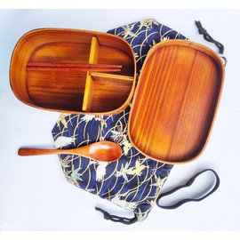 KXLCGYK Magewappa Bento Box, Oban, Approx. 23.7 fl oz (700 ml), 1-Tier Mage Wappa Set, Lightweight, Natural Lacquer, Blue Drawstring Bag, Includes Wooden Spoon and Chopsticks for Work or School