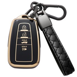Hoespen for Toyota Key Fob Cover with Keychain Premium TPU Key Case Holder All-Around Protection Compatible for 2018-2024 Camry RAV4 Highlander Avalon C-HR Prius Corolla GT86 (4 Buttons, A Black)