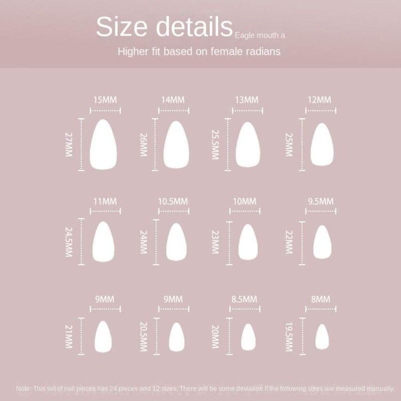 24pcs Long Almond False Nail French Glitter Star River Nail