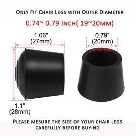Chair Leg Floor Protectors,20mm 3/4 Inch Anti Slip Rubber Table Chair Leg Caps,Black, Fit Round Diameter 0.74"~0.79", 16 Pack