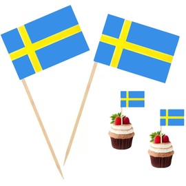 Sweden Swedish Toothpick Flags Decorations Small Cupcake Toppers Cocktail Food Flags,100 Pcs ﻿