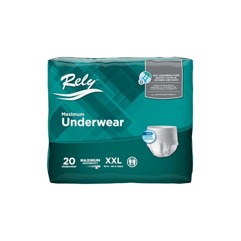 Rely® Maximum Protective Underwear, Disposable, Maximum Absorbency, XXLarge (68" -