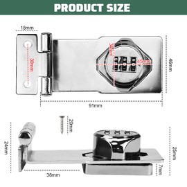 ADERTOS 3.5 Inch 90 Degree Security Combination Latch Cabinet Locks Barn Door Lock Rotary Hasp with Screws for Bathroom Outdoor Garden - Silver