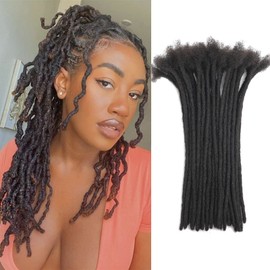 Loc Extension Human Hair 12 Inch 0.6cm Width 100% Permanent Huamn Hair Dreadlocks Extension Can Be Dyed Bleached Curled Handmade Loc Extension For Men Women (100 Strands Natual Black)