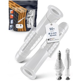 50 Transparent 5 mm Decorative Meister Dowels for 3.5-4 mm Screws - All-Purpose Dowels for Assembly Work - Universal Dowels for Concrete, Solid Brick, Plasterboard, Natural Stone OSB and More