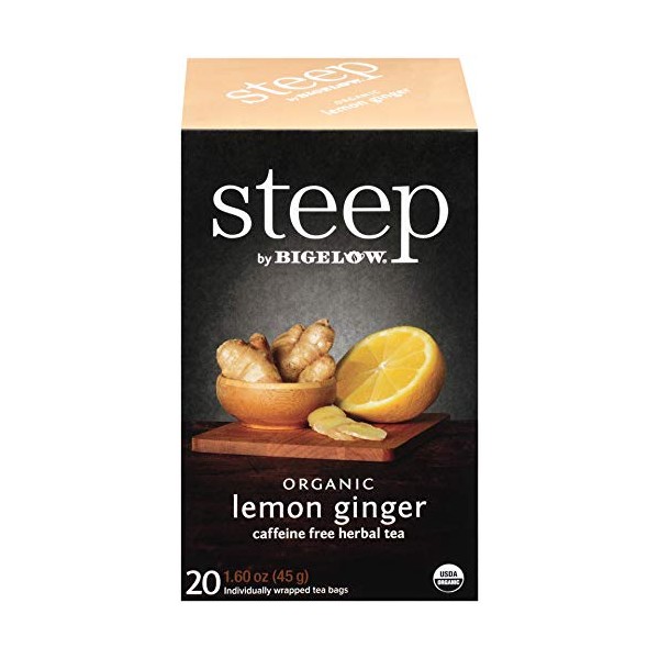 steep Organic Lemon Ginger Herbal 20 Count Box, Certified Organic, Kosher Tea in Foil-Wrapped Bags