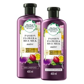 HERBAL ESSENCES Bio:Renew, Passion Flower & Rice Milk, Shampoo 400 ml + Acondicionador 400 ml, Nutre el Cabello