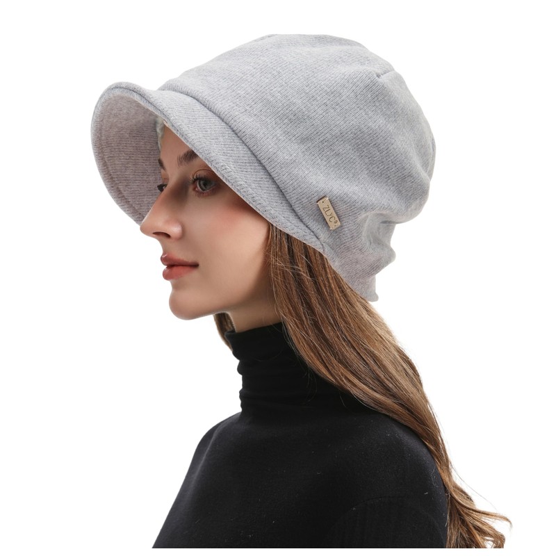 ZLYC Women Slouchy Beanie with Short Visor Brim Double Layer