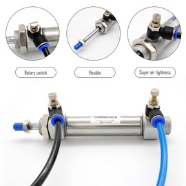 SRJQXH 20 mm Bar Diameter 50 mm Hub Air Pneumatic Cylinder with 6 mm 1/8 Inch Throttle Valve and Two Different Colours of PU Pneumatic Hose, Air Cylinder PT 1/8 Inch Connection Size, Double Acting