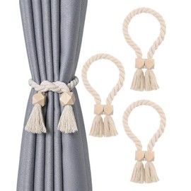 MAEXUS Magnetic Curtain Tiebacks, 4 Curtain Holders, Magnetic, Cotton Curtain Tiebacks, Hand-Woven Curtains Holder, Curtain Ties with Tassel, Curtain Tiebacks for Curtains Decoration