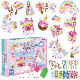 EOTOW - Kit de pintura de diamantes para niños, 15 piezas de llaveros,aplicador, adornos colgantes para manualidades de mochila, apto para niños de 4 a 12 años SK8012)