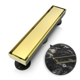 WEBANG 12 Inch Linear Shower Drain Rectangular Floor Drain with Accessories Reversible 2-in-1 Cover Tile Insert Grate Removable SUS304 Stainless Steel CUPC Certified Brushed Gold