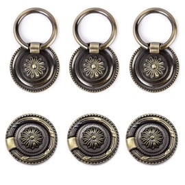 YankMooM Antique Drawer Pulls Bronze Dresser Pull Rings Round Drawer Handles Vintage Cabinet Knob 1.77 Inch for Nightstand Cupboard Cabinet(6 Pack)