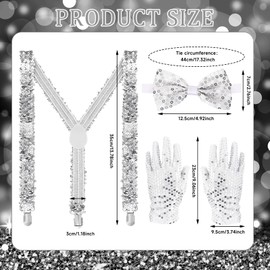 Glitter Outfit Men's Glitter Braces Men's Glitter Bow Tie Men's Glitter Gloves Disco Outfit Men's Glitter Accessories Men's Glitter Costume Sequin Costume Carnival Costumes, silver, One size fits all