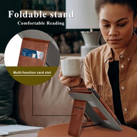 Stand Case for 6" Kobo Clara Colour/Clara BW (2024)/Clara 2E (2022)/Tolino Shine Color/Shine 5/Shine 4,Durable PU Leather Cover with Auto Sleep Wake, Card Slot, Hand Strap Feature,Brown