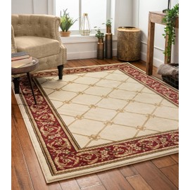 Patrician Trellis Ivory Lattice Area Rug European French Formal Traditional Area Rug 7' x 9' Easy Clean Stain Fade Resistant Shed Free Modern Classic Contemporary Thick Soft Plush Living Dining Room