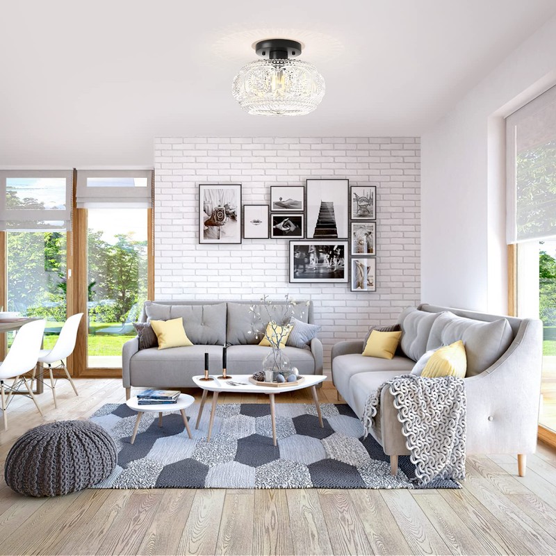 OYKYOHEI Semi Flush Mount Ceiling Light, Globe Glass Ceiling Light