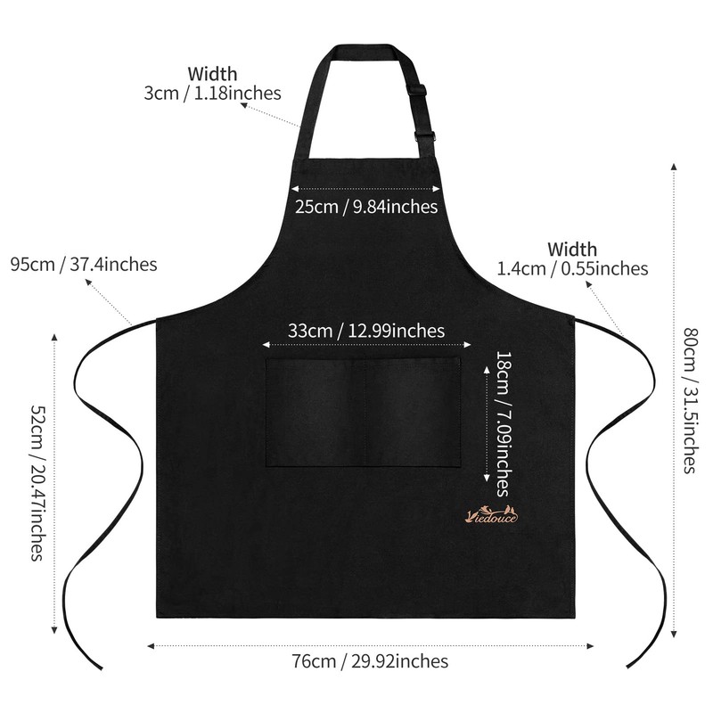 Viedouce 2-Pack of Waterproof Cooking Aprons with Pockets, Adjustable Kitchen