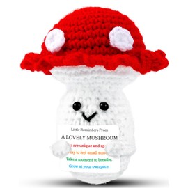 Positive Mushroom Gifts Love Support, Gifts for Her Him Friends Birthday Mother's Father's Day Wife Mom Dad Girlfriend, Crochet Mushroom Doll with Emotional Cards Cheer Up Desk Decors (Encouraging)
