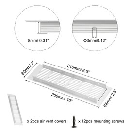 sourcing map Rectangle Ventilation Grille, Aluminum Alloy Mesh Air Vent Cover Louvered Ventilation Cover with Mounting Screws for Cabinet Wardrobe Shoe Closet (250x80mm/10"x3", Silver Tone)