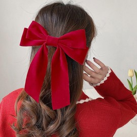 4Pcs Velvet Hair Bow Clips for Women, BetterJonny Bows for Women Large Bow Hair Barrettes Solid Satin Bow Hair Clips for Girls Women, Adult Teens Hair Accessories