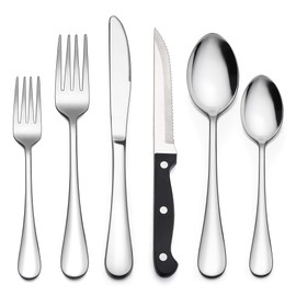 LIANYU 48-Piece Silverware Set with Steak Knives, Stainless Steel Flatware Cutlery Set for 8, Fancy Eating Utensils Tableware, Dishwasher Safe, Mirror Finish