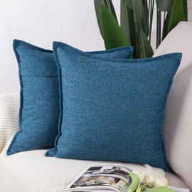 MADIZZ Set of 2 Linen Throw Pillow Covers 16x16 Inch Dark Blue Soft Decorative Cushion Cover for Sofa Bedroom Pillow Shell