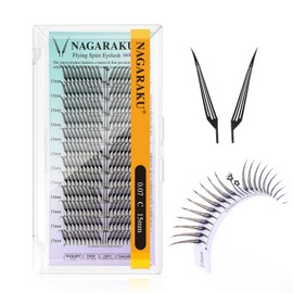 NAGARAKU Flying Spire Eyelash Extensions Air Series Comic Fox Style Manga Anime Individual Lashes Volume Soft Black Flat Root 240 Fans Spikes Eyelashes DIY Clusters Lash Salon -0.07 C Curl 15mm