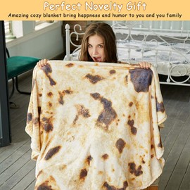 Burritos Tortilla Throw Blanket, Tortilla Wrap Blanket, Novelty Tortillas Round Giant Round Soft Blankets for Adults and Kids (Brown, 71 inches)