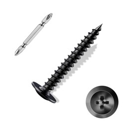 ANCHOREASE #8×1-1/4″ Wood Screw 200Pcs, Black Carbon Steel Standard Thread Screws, Truss Head Phillips Fast Self Tapping Screws
