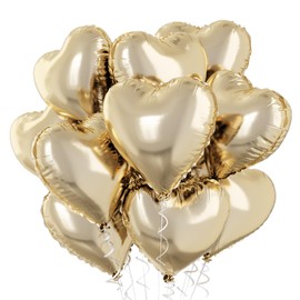 Pastel Gold Heart Balloons, 18 Inch 10 Pcs Light Yellow Foil Heart Balloons Pastel Yellow Heart Shape Mylar Balloons Pastel Gold Party Balloons for Birthday Wedding Baby Party Valentines