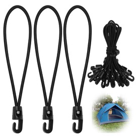 30 Pcs Small Bungee Cords with Hooks 25cm, Short Bungees with Hooks 10", Bungee Straps Elastic Cords Bungee Ropes with Hooks for Camping Tent Trailer Tarp Tarpaulin Hooks Accessory(Black)