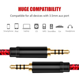 3.5mm Audio Cable 4 Pole Hi-Fi Stereo TRRS Jack Shielded Male to Male Auxiliary Cord Compatible with Tablet, Car Home Stereo, Headphones and Speakers. (0.3m)