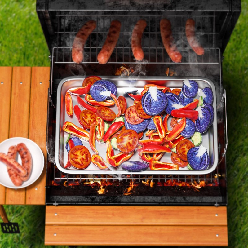 Grill Basket Set - BBQ Grill Tray with 3-Piece Grill