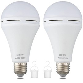 Furoching A19 Rechargeable Emergency LED Bulb, 9W 60W Equivalent Battery Backup Emergency Light with Switch Hook, E26 6000K for Home Power Outage Outdoor Activity Camping Hurricane,2-Pack