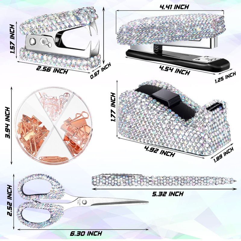 Demissle 6 Pcs Bling Office Desk Accessories Set Crystal School