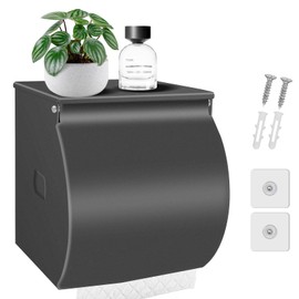 FARVIGOR Toilet Paper Holder Wall Mount, Self Adhesive Toilet Paper Holder with Shelf, Waterproof Stainless Steel Bathroom Toilet Tissue Roll Holder Cat Dog Proof, Gray