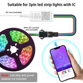 VIPMOON SP110E Led Controller 2 Pack DC5V-24V WS2812B WS2811 Bluetooth Led Controller for Pixel Light Module Panel String Smart App SK9822 APA102 SK6812 LPD8806 DMX512 1903 3pin RGBW LED Strip