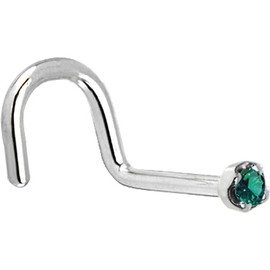 Body Candy Solid 18k White Gold 1.5mm (0.015 cttw) Genuine Green Diamond Right Nose Stud Screw 20 Gauge 1/4"
