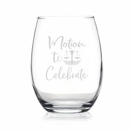 YmeerGifts Motion To Celebrate Stemless Wine Glass - Lawyer Wine Glass - Law School Graduate Gift - Graduation Party Gift - Gift For New Lawyer - Passing The Bar Exam, 15oz, Transparent