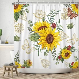AWERT AWERT Vibrant Sunflower Shower Curtain for Bathroom,Waterproof Fabric Plants Shower Curtain with Hooks 60x72 inch