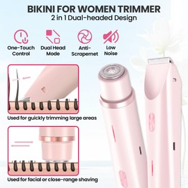 2025 Upgrade New Glow Aura Women's Shaver, Women's 2-in-1 Electric Razor & Bikini Trimmer, Wet and Dry Waterproof Bikini Shaver, Glowshave Dual Head Body Razor for Face, Legs, Underarm (Pink)