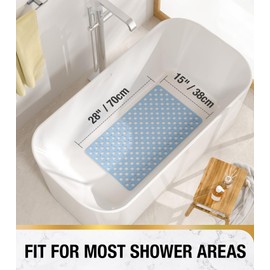 HITSLAM Bathtub Mat Non Slip, 28 x 15 Inch Long Bath Mat for Tub, Efficient Drainage Bathroom Shower Mat with Suction Cups, Bath Tub Mat, Soft on Feet and Easy to Clean, Blue