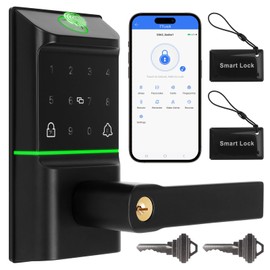 Bamberg Keypad Smart Door Lock with Handle: Keyless Entry Deadbolt - Fingerprint & Keypad Door Lock for Front Door - Key & IC Card Access - Remote Control via APP - Secure Smart Lock