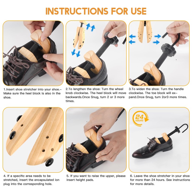 UHIAGREE Wooden Shoe Stretcher, 4-Way Shoe Expander Widener Shoe Tree