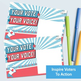 100 Bulk Voter Postcards 4x6” - Your Vote Your Voice, Red, White and Blue Theme With Blank Back for Message to Voters - Encourage Voting In Your State